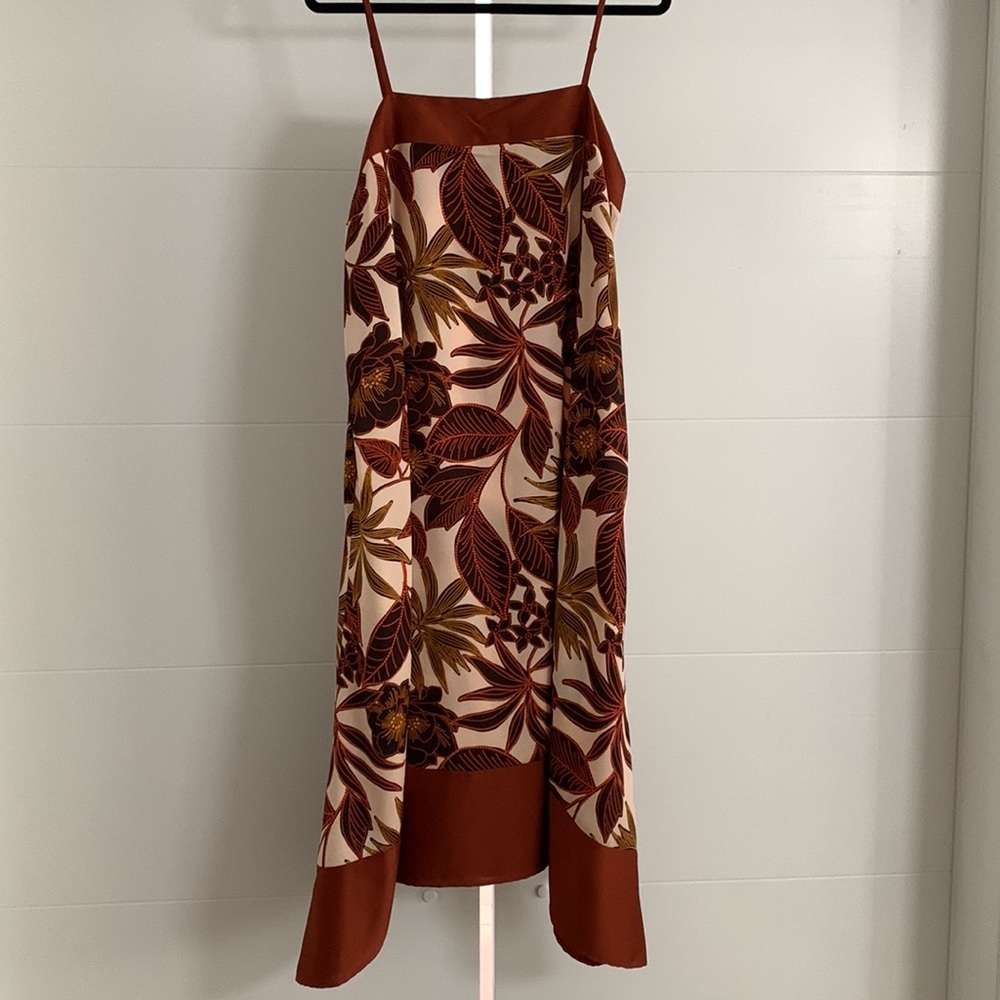 DKNY print Midi dress! Worn once! Brown with flower print. Bought at Saks 5th! L